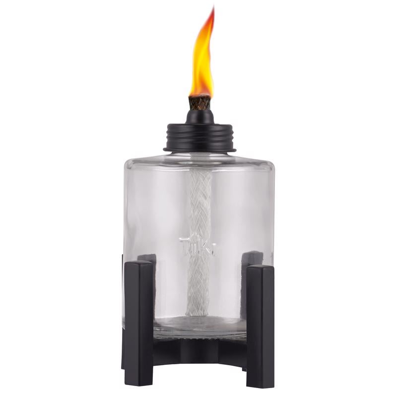 TIKI Black/Clear Glass/Metal 6.5 in. Elevated Tabletop Torch 1 pc