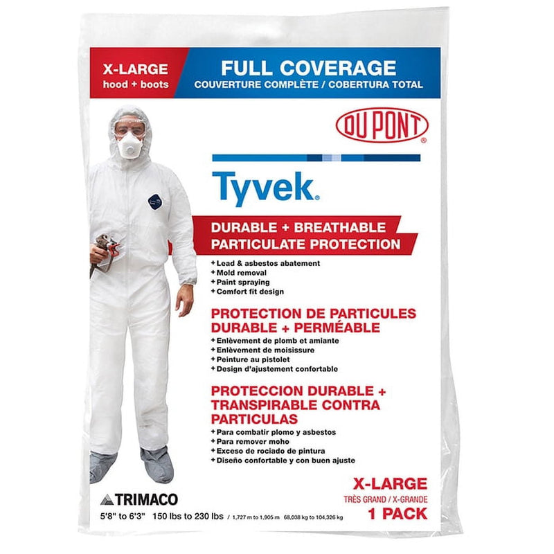 Dupont Tyvek Coverall with Hood and Boots White XL 1 pk