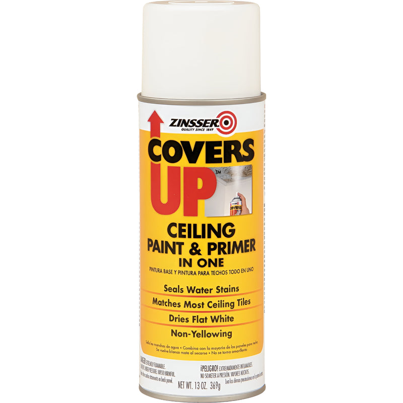 Zinsser Covers Up White Flat Solvent-Based Acrylic Ceiling Paint and Spray Primer 13 oz